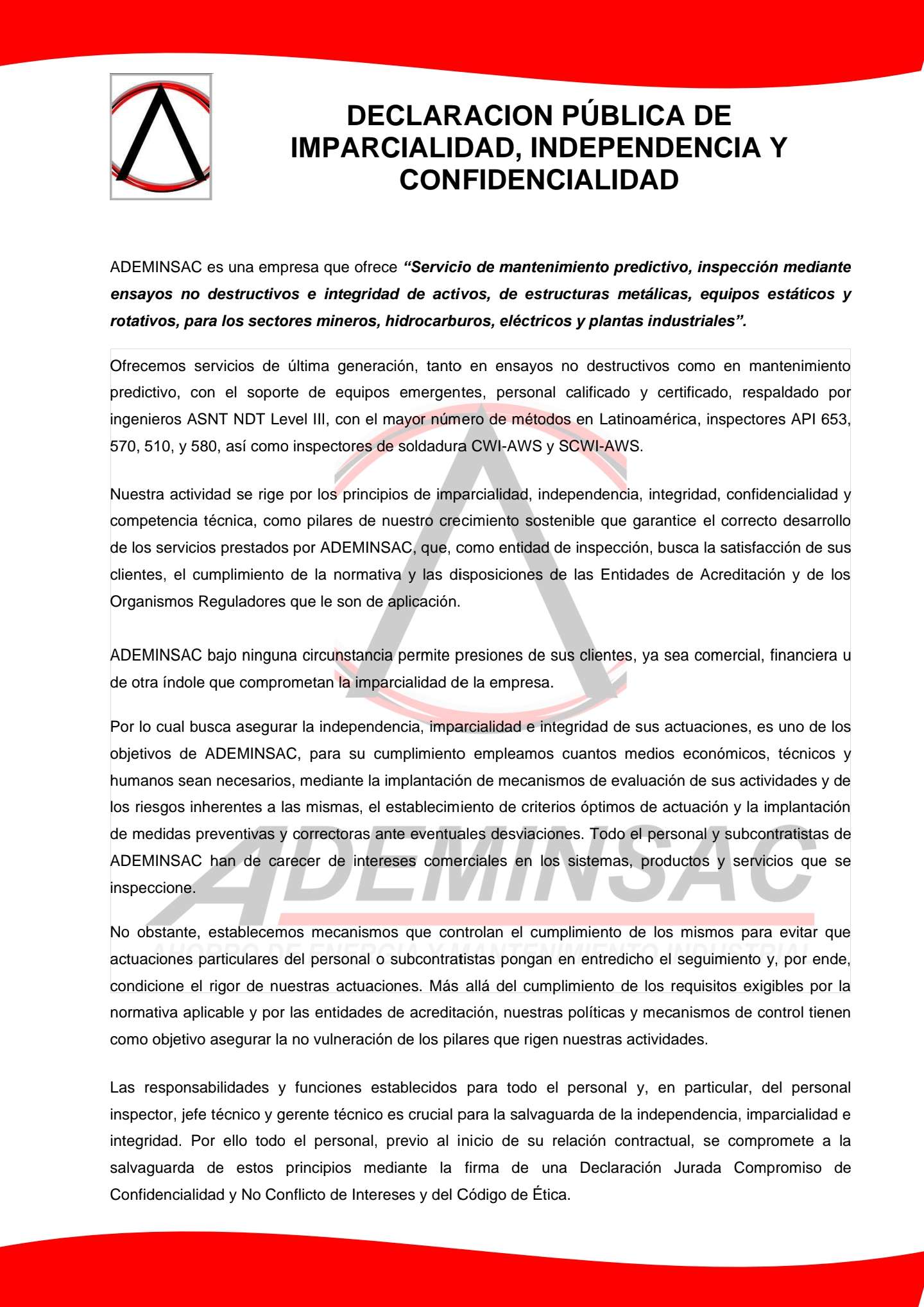 Declaración Pública de Imparcialidad